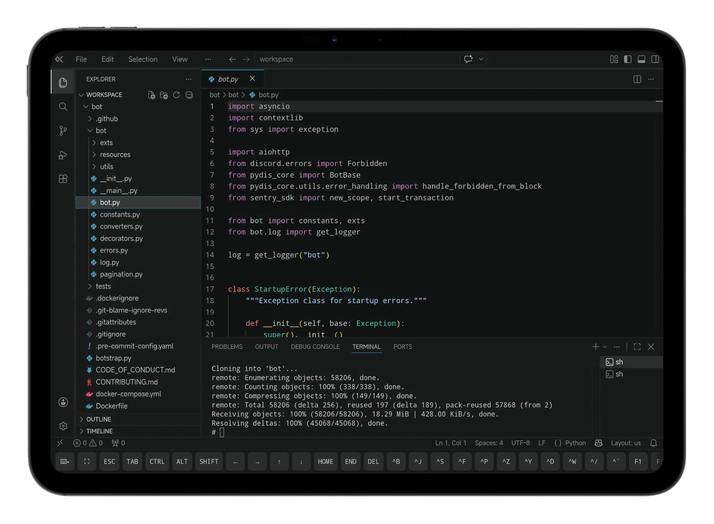 Vx Code Dark Theme on Android Tablet